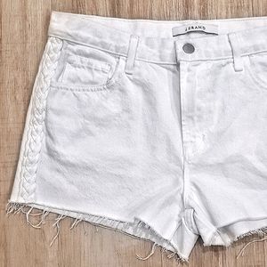 J.BRAND x SAKS | White Cuffed Freyed Jean Shorts